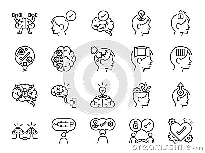 Mindset icon set. Included icons as idea, think, creative, brain, moral,Â mind, kindness and more. Vector Illustration